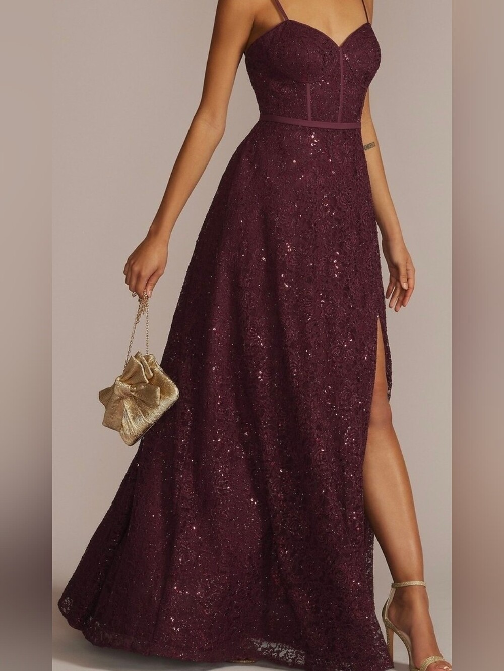 Deep Wine Spaghetti-Strap Prom Gown with Side Slit